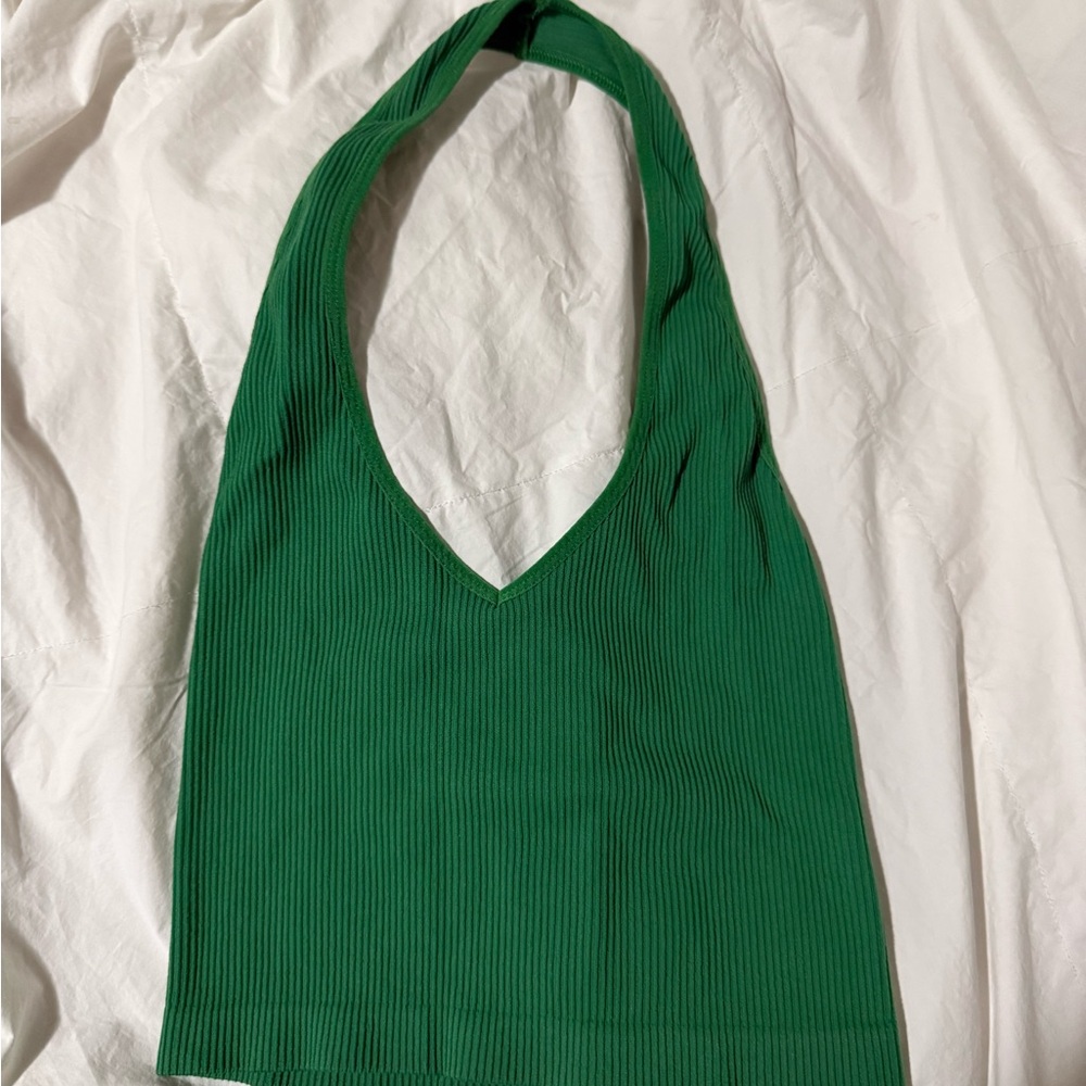 Aritzia Green Ribbed Halter Top